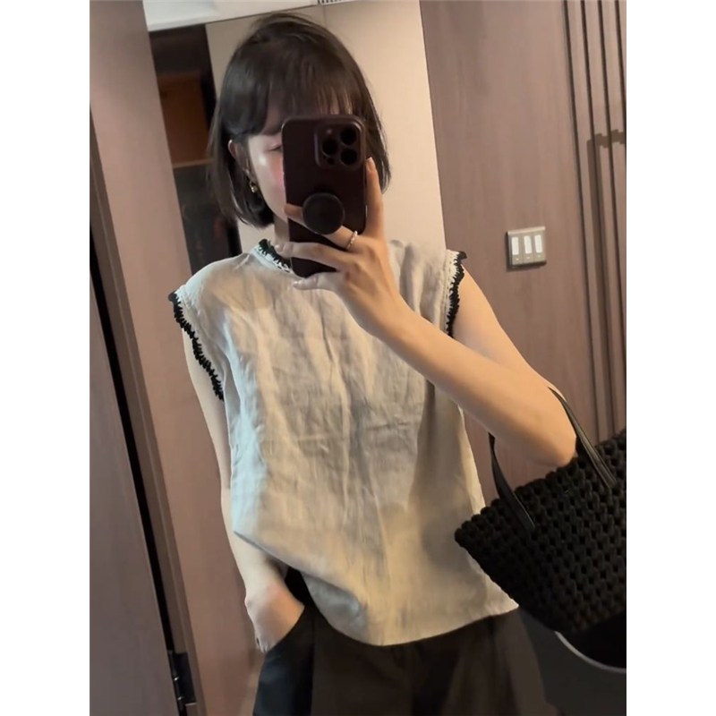 法式复古高级感气质无袖背心女夏季2024新款简约遮肉显瘦百搭上衣图片