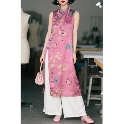 新中式国风上衣女夏季轻奢高级感巨好看的粉色中长款无袖衬衫背心