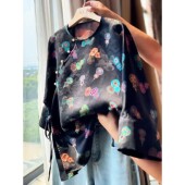 新中式 唐装 国风早秋女装 七分袖 上衣 2025新款 黑色福禄双全提花衬衫