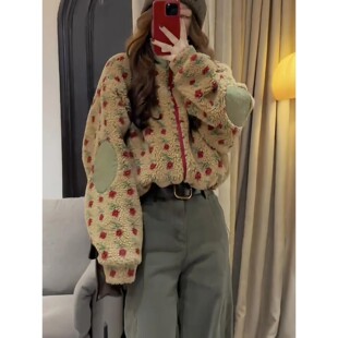 好看的设计感高领羊羔毛短款外套女秋冬季新款慵懒风减龄拉链上衣