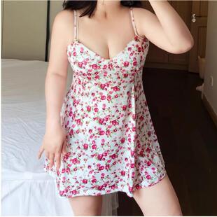 胖妹妹夏装新款大码女装宽松显瘦遮肚法式性感碎花吊带睡衣连衣裙