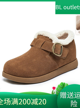 国内专柜正品2025冬款百丽毛毛勃肯鞋厚底加绒保暖女鞋E4Z1 E4Z1D