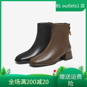 国内专柜正品 女短靴WYX04 靴圆头粗跟后拉链时尚 2025冬款 他她时装