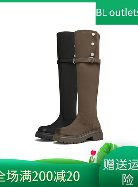 天美意复古厚底过膝弹力时装靴女高筒休闲长靴2024冬新款KNZ06DC4