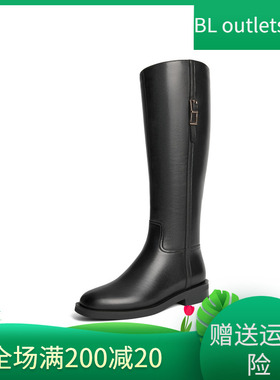 百丽Belle复古高长靴骑士靴女靴24冬季真皮显瘦长筒靴子3NF73DG4