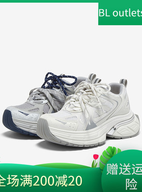 百思图2025秋新款网面银色老爹鞋厚底女运动风休闲鞋B8662CM5