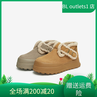 百思圖2024冬商場新款 L2528DD4 保暖厚底女棉鞋 真皮加絨勃肯毛毛鞋