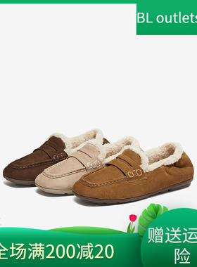 百思图2025冬季新款真皮加绒保暖毛毛乐福鞋舒适女单鞋UXE06DA5