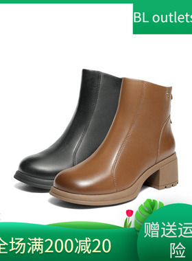 森达超软羊皮时装靴女2025冬新商场同款时尚粗高跟短皮靴4PQ48DD5