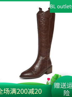 百思图流浪者24秋冬商场新款西部牛仔长靴骑士靴显瘦女靴M5321DG4