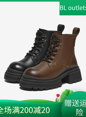 百思图24冬商场新款舒适加绒羊皮靴厚底马丁靴女短靴C2103DD4