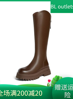 百思图可可西里24秋冬商场新款厚底V口骑士靴女高筒长靴BV506DG4