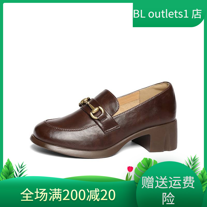 森达复古乐福鞋女款2025春新商场同款通勤马衔扣粗跟单鞋XLS01AA5