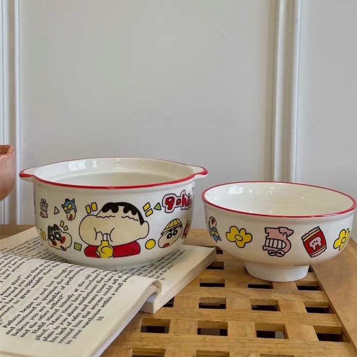 蜡笔小新卡通双耳泡面碗陶瓷学生宿舍面碗螺蛳粉碗米饭碗饭盒
