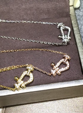 高版本U形马蹄扣项链V金镀18k金项链女麻花锁骨链潮简约ins网红款