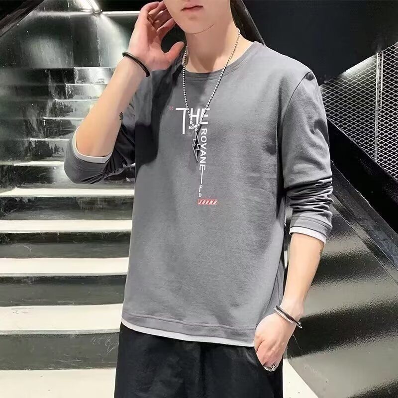 男士长袖T恤2024春秋季圆领卫衣青少年韩版修身潮流打底衫时尚潮