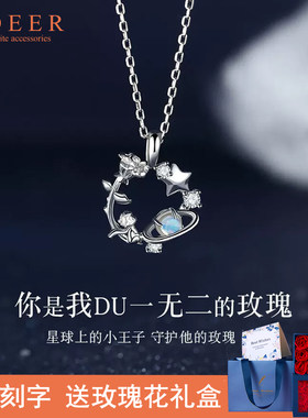 小王子玫瑰花纯银项链原创轻奢小众星球联名吊坠圣诞礼物送女友