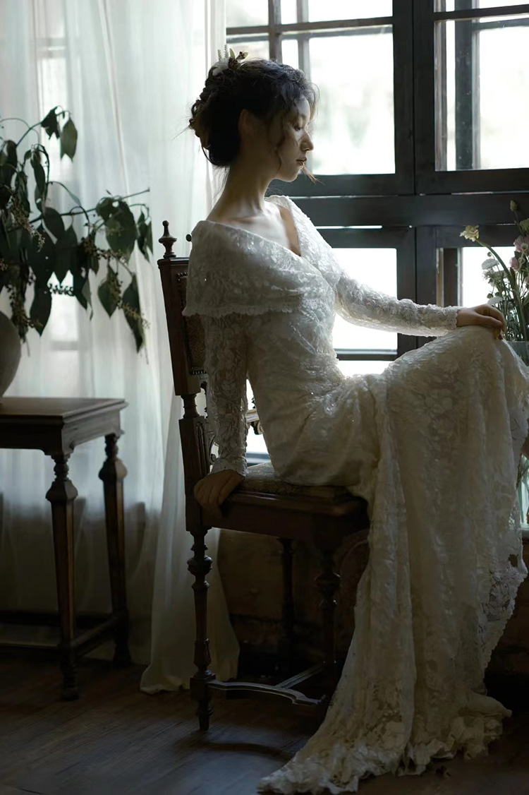 雅赏复古蕾丝新娘轻婚纱