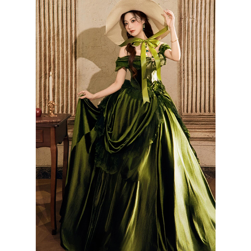 法式复古婚纱海马体翡翠佳人礼服