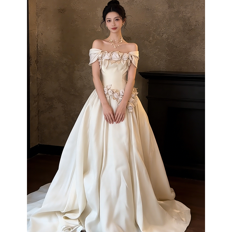 法式复古山茶花一字肩轻婚纱绝美气质礼服高级感新娘结婚订婚主纱,女装/女士精品,婚纱,淘宝优惠券,粉丝福利购,淘宝优惠卷