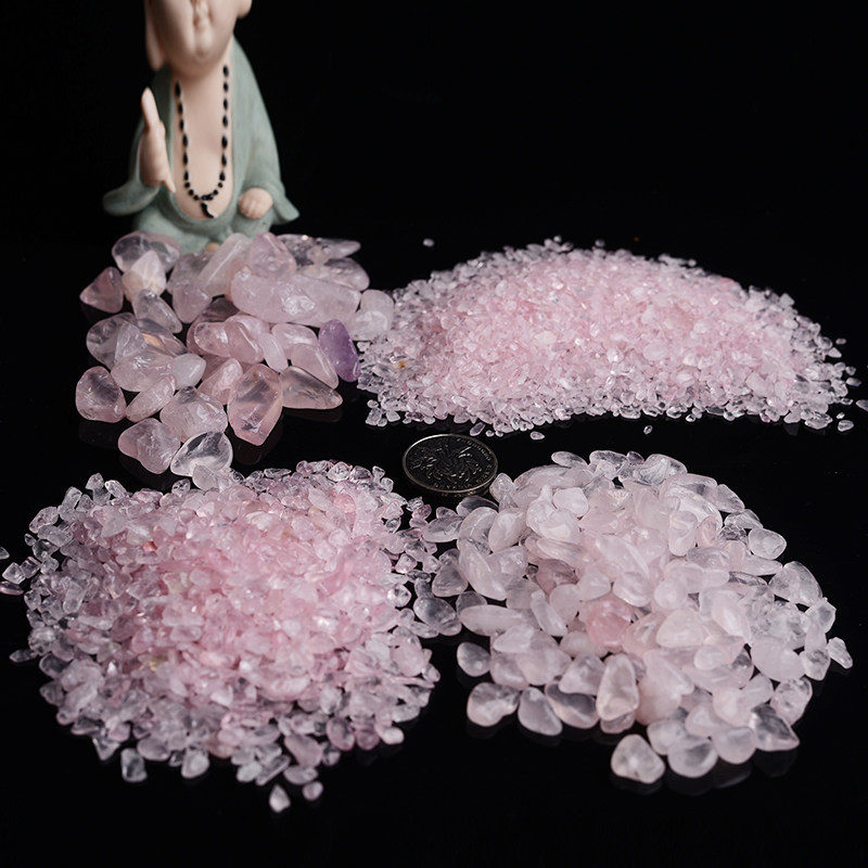 天然粉水晶碎石 可手链项链消磁 填铺鱼缸净化原石切割小石子包邮