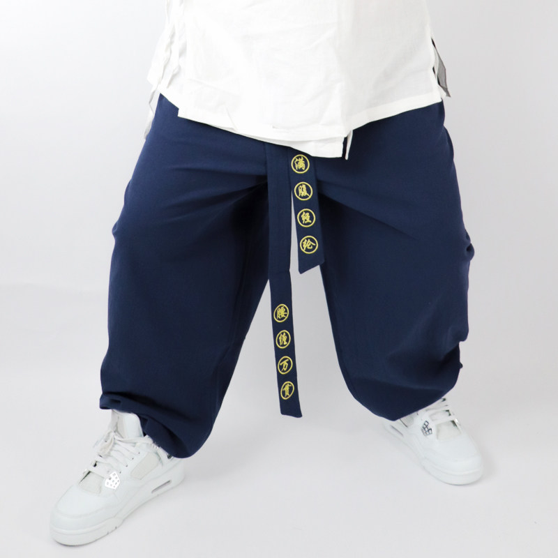 k叔 春夏中国风大码休闲裤刺绣腰缠万贯满腹经纶潮胖九分长裤子男