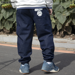 K叔 秋季中国风牛仔裤刺绣植绒个性宽松潮胖直筒束脚休闲裤