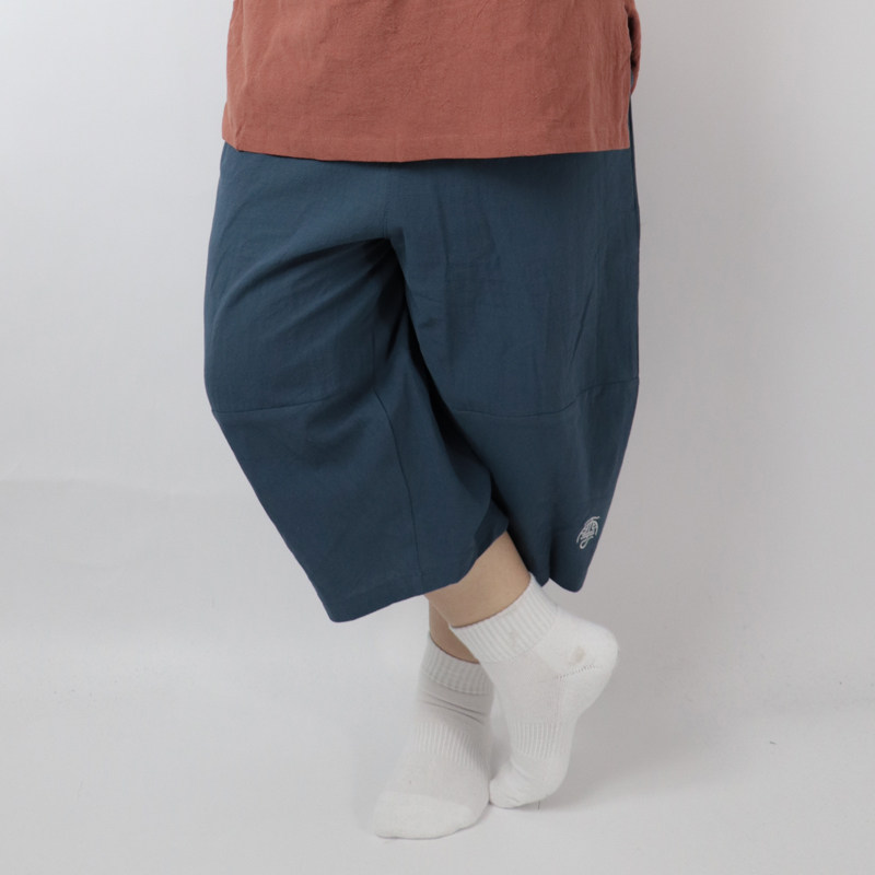 潮胖中国风棉麻大码系带七分裤子