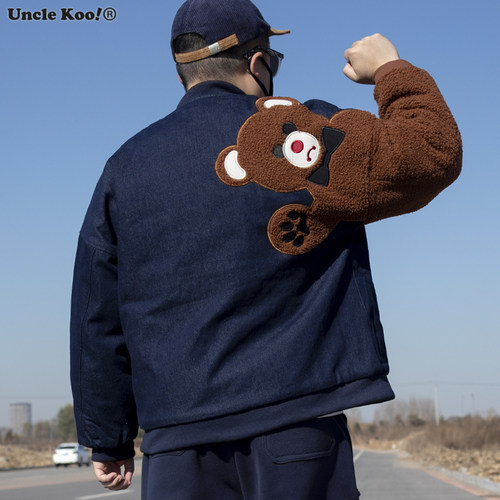 秋冬日系复古牛仔夹克棉服