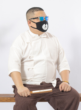 K叔2024夏季复古国潮门襟布扣衬衫立领棉麻新中式国风短袖汉服