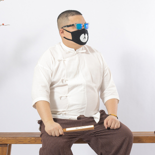 K叔2024夏季复古国潮门襟布扣衬衫立领棉麻新中式国风短袖汉服