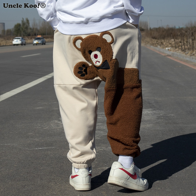 宽松加厚抓绒向你招手小熊休闲裤