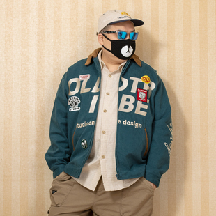 K叔春季日系复古夹克刺绣宽松撞色oldschool潮个性时尚上衣外套