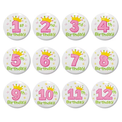 HAPPY BIRTHDAY 可爱小皇冠数字生日派对徽章胸章