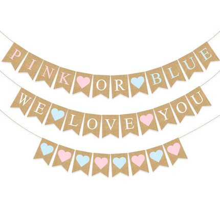 PINK OR BLUE 时尚宝宝性别揭示迎婴派对麻布拉旗拉花BABY SHOWER
