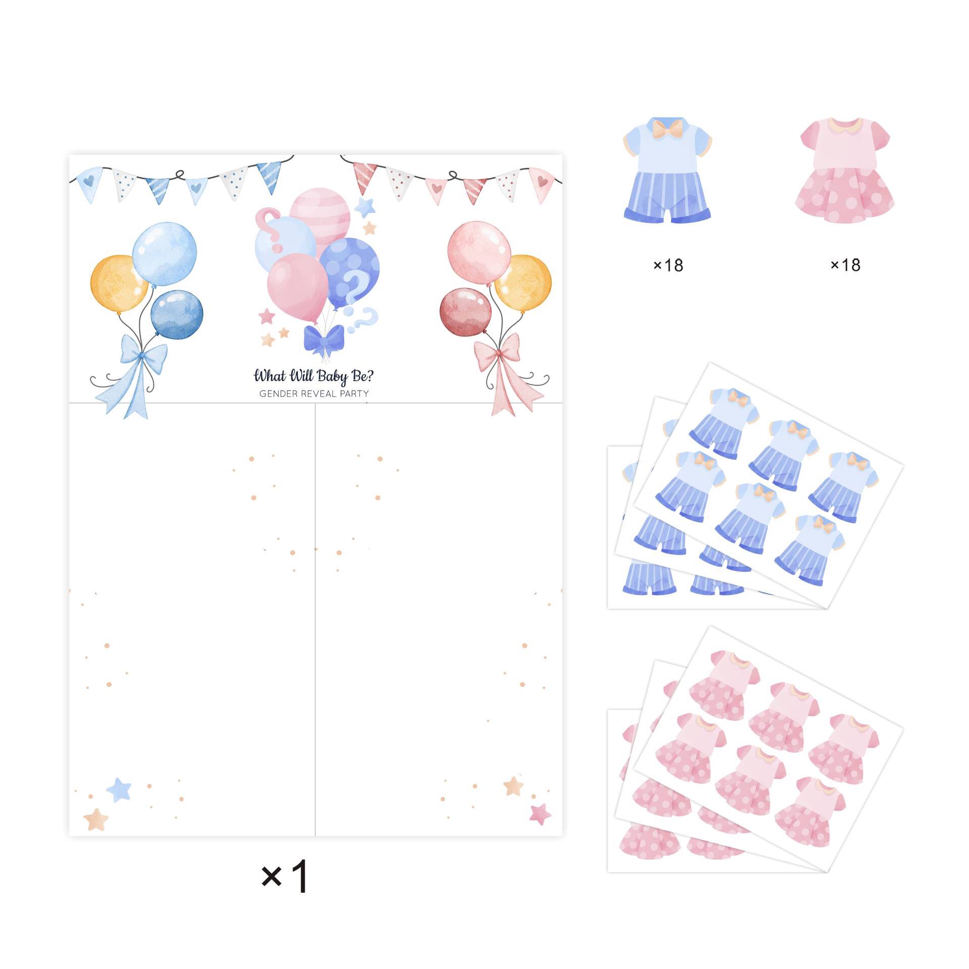 BOY OR GIRL 小衣服宝宝性别揭示派对投票贴纸海报 BABY SHOWER