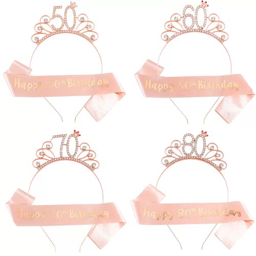 HAPPY BIRTHDAY40&50&60&70&80生日数字肩带礼仪带发箍JD160FG229