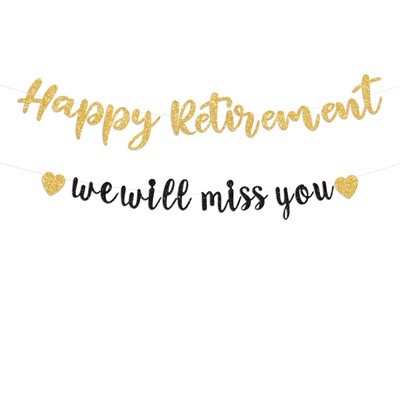 HAPPY RETIREMENT WE WILL MISS YOU退休派对拉花闪闪纸质拉旗 MF