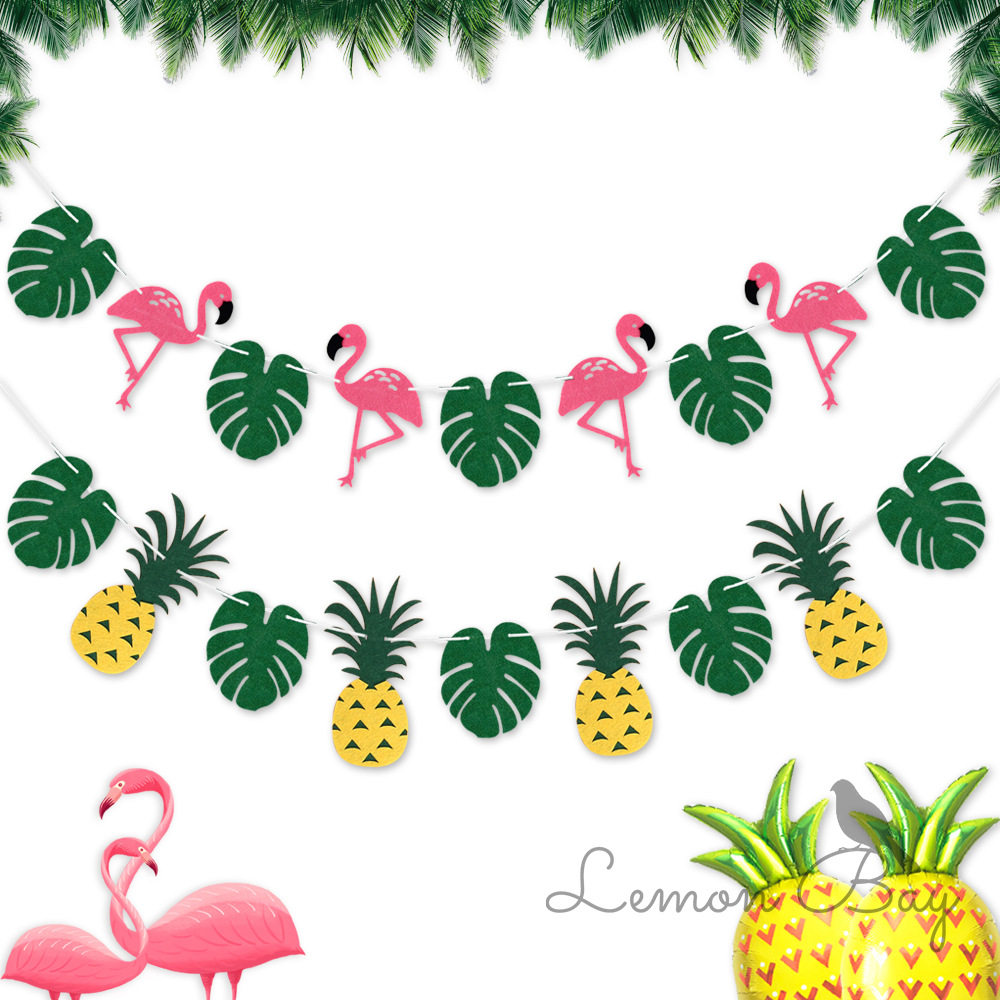 时尚节日派对装饰 夏威夷龟背叶菠萝火烈鸟拉花拉旗