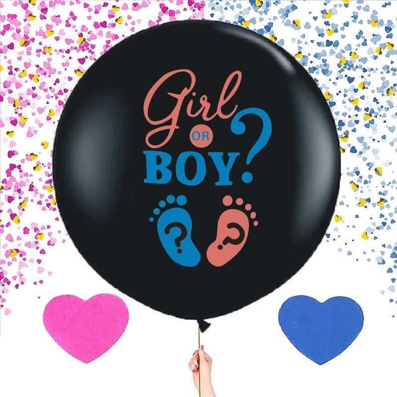BOY OR GIRL宝宝性别揭示派对36寸气球粉蓝亮片纸屑插牌贴纸