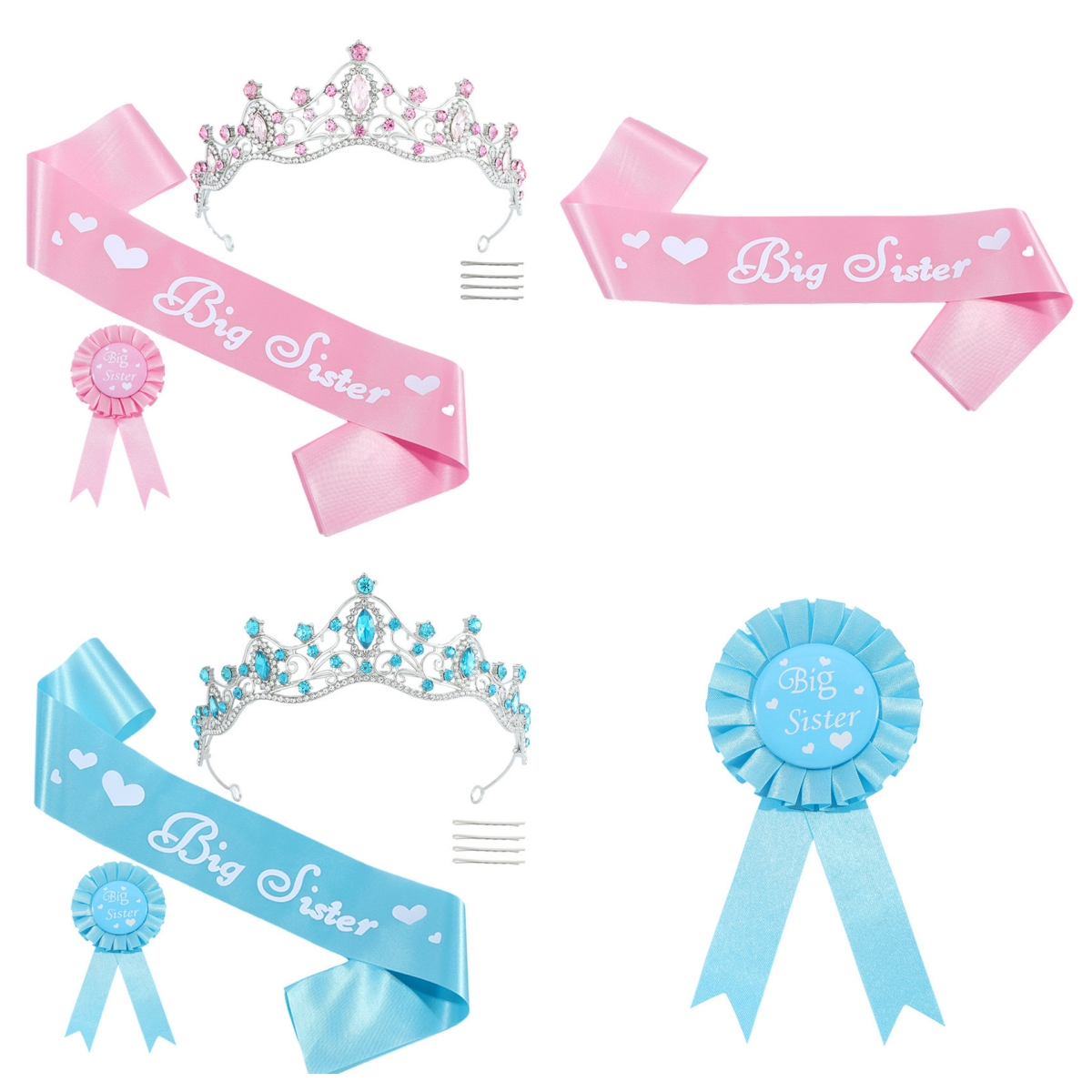 Big Sister 宝宝性别揭示迎婴派对礼仪带徽章皇冠 BABY SHOWER