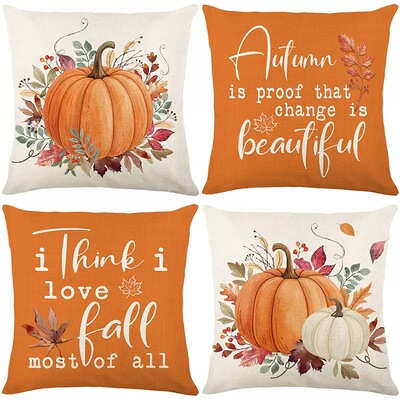 秋季感恩节抱枕套 舒适仿亚麻质感靠枕套 THANKS GIVING JZ