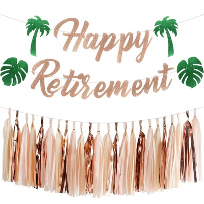 退休快乐拉旗闪闪纸质拉花流苏