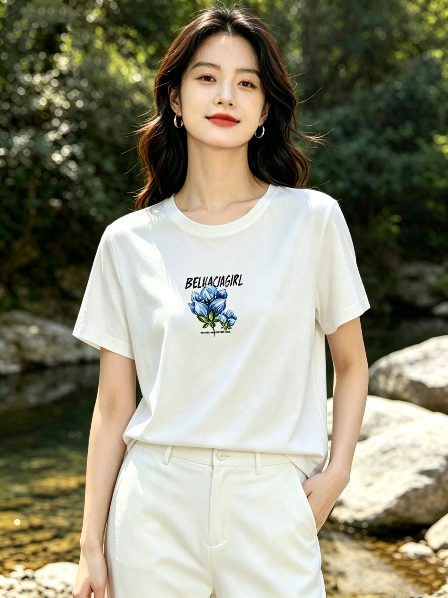 牵日红千日红2026夏款女装大码显瘦圆领纯色短袖T恤上衣FQ-6091