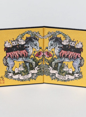 日本Higuchi Yuko樋口裕子 迷你屏风 摆件 马年主题 章鱼猫