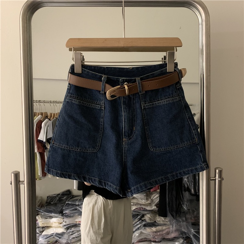深蓝色牛仔短裤女2025夏季新款高腰显瘦A字直筒裤小个子阔腿热裤