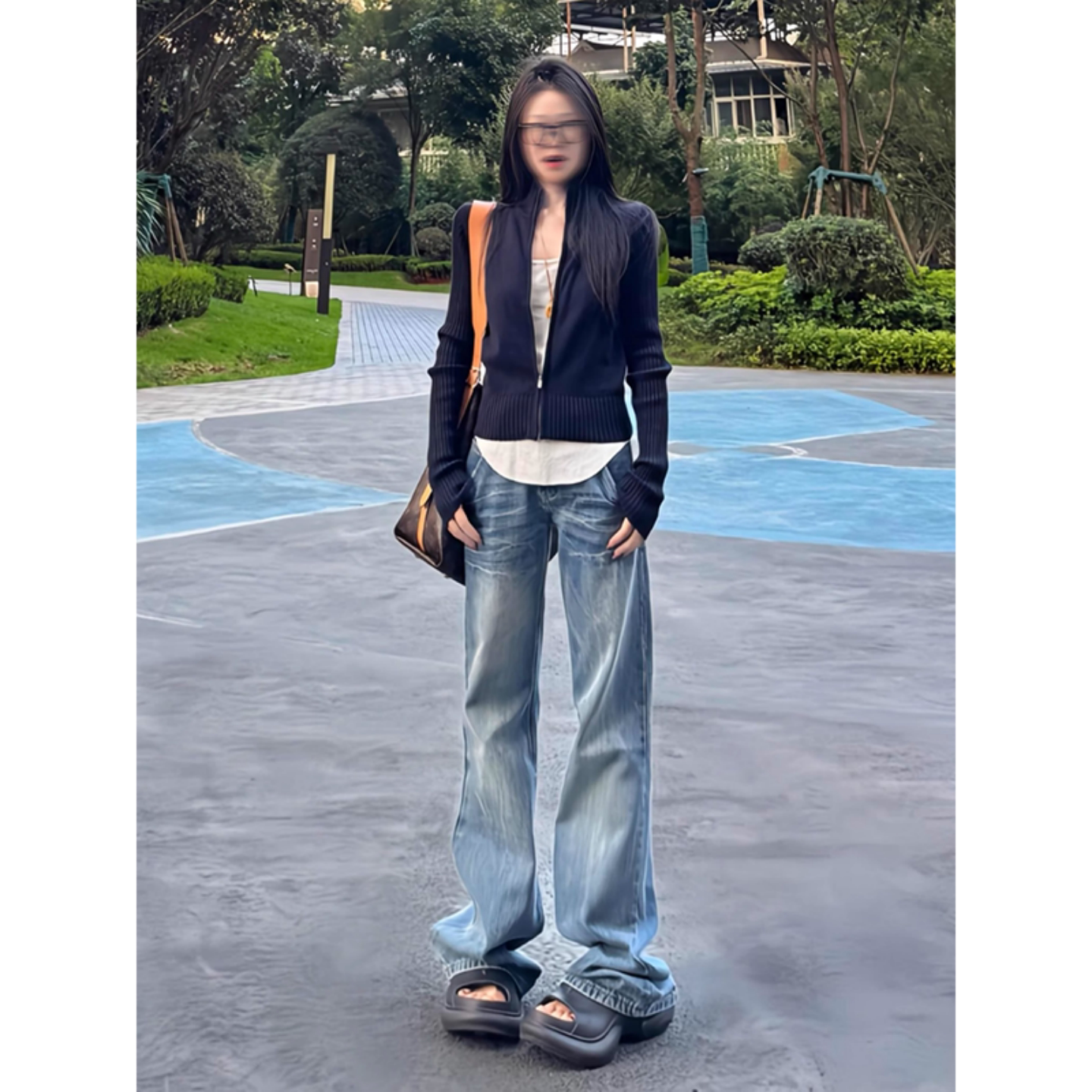 175高个子超长180美式复古微喇牛仔裤女春秋低腰宽松百搭显瘦长裤