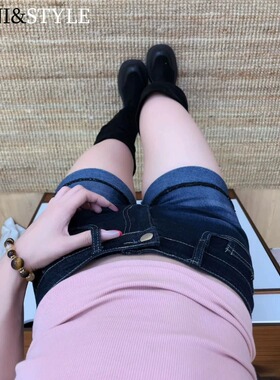 美式深蓝色牛仔短裤女夏季2026新款紧身高腰显瘦卷边辣妹a字热裤