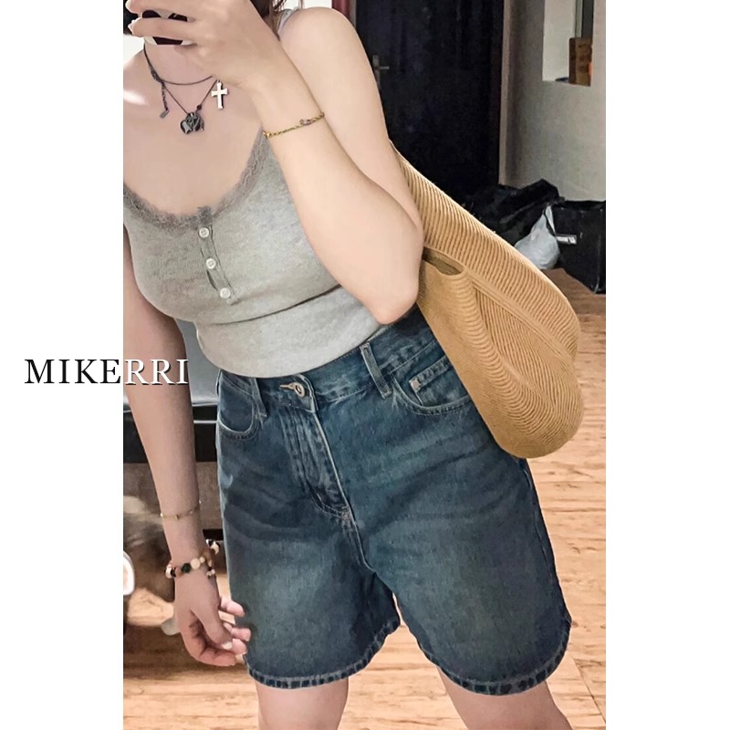 复古阔腿牛仔短裤女夏季大码胖mm宽松显瘦梨形身材五分直筒中裤子