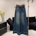 十三行设计感毛边牛仔长裤女春季新款复古高腰显瘦宽松阔腿裤潮